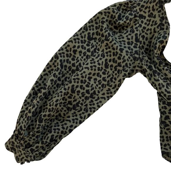 Good American Sage Leopard Wrap Top Balloon Long Sleeve Green Black Size 1 = S - Picture 11 of 15